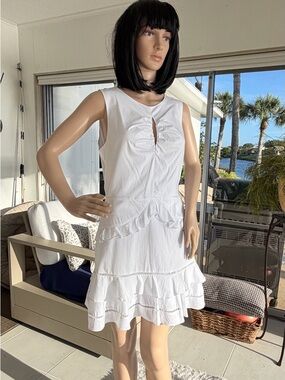 bebe White Sleeveless Ruffle Mini Dress